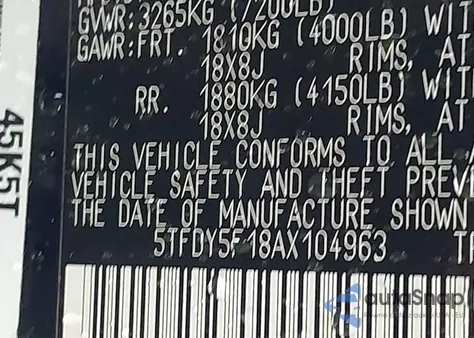 2010 Toyota Tundra Grade 5.7L V8 from USA, damaged, VIN 5TFDY5F18AX104963